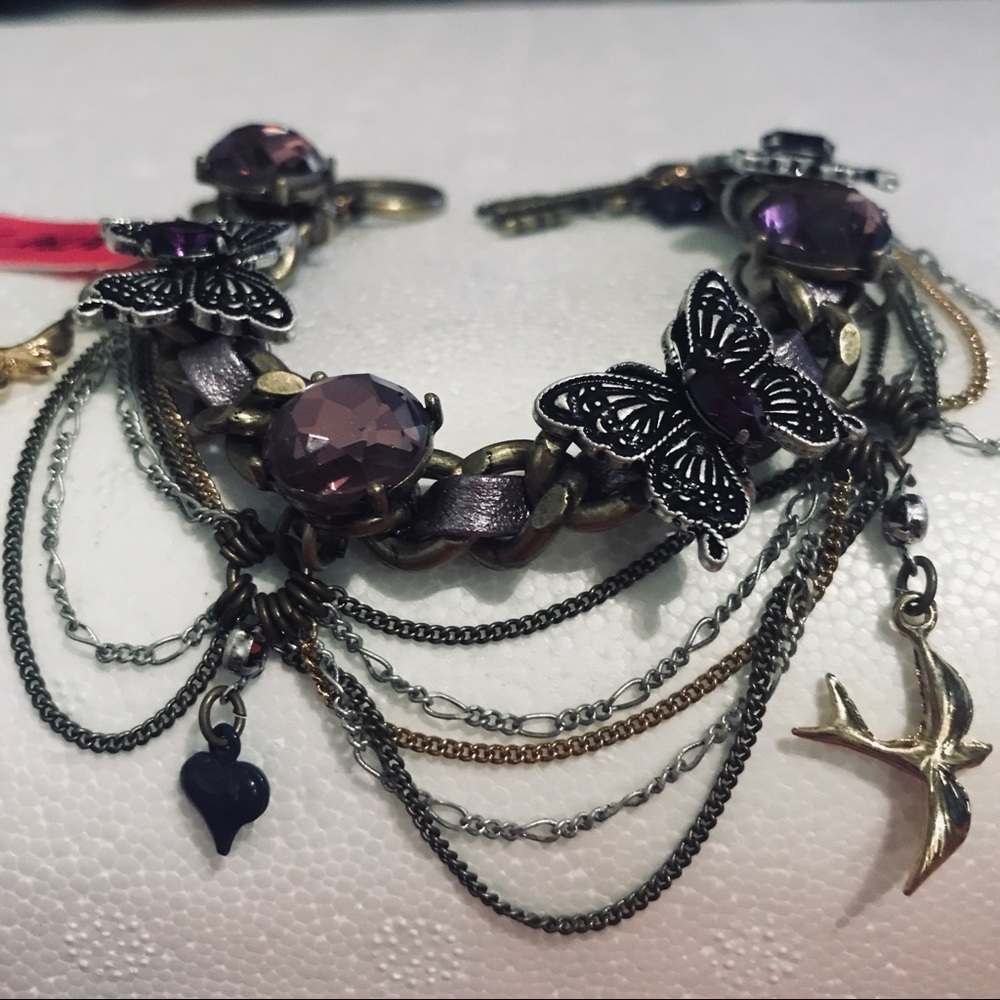 Betsey Johnson vintage butterfly bracelet boho gypsy fairy festival crystal B5 - Picture 5 of 5